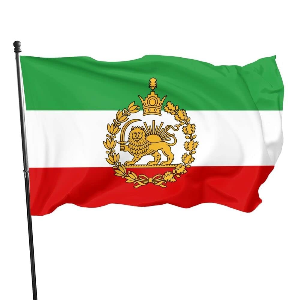 Historical Persian Lion and Sun Flag 3x5 FT - Vintage Iran Empire Flag with Brass Grommets, Vivid Color, Double Stitched Polyester for Indoor Outdoor (1, Historical Iranian Flag Lion with Wreath, 3x5