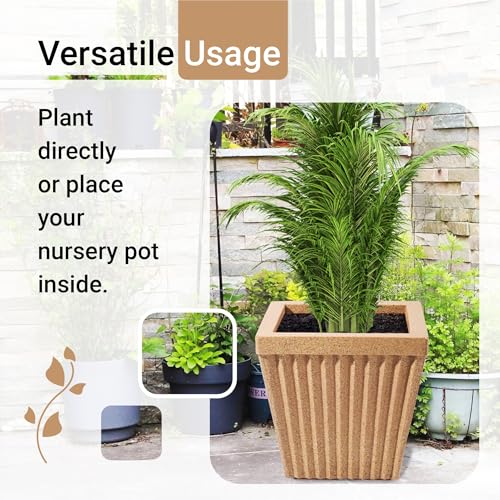 Image of Kuber Industries Pack of 6 Roto Mould German Polymer 14-Inch Big Size Flower Pot | Indoor /Outdoor Tree Gamla Planter for Living Room, Resorts, Hotels, Terrace & Garden | Marble Pihu Splash - Sand