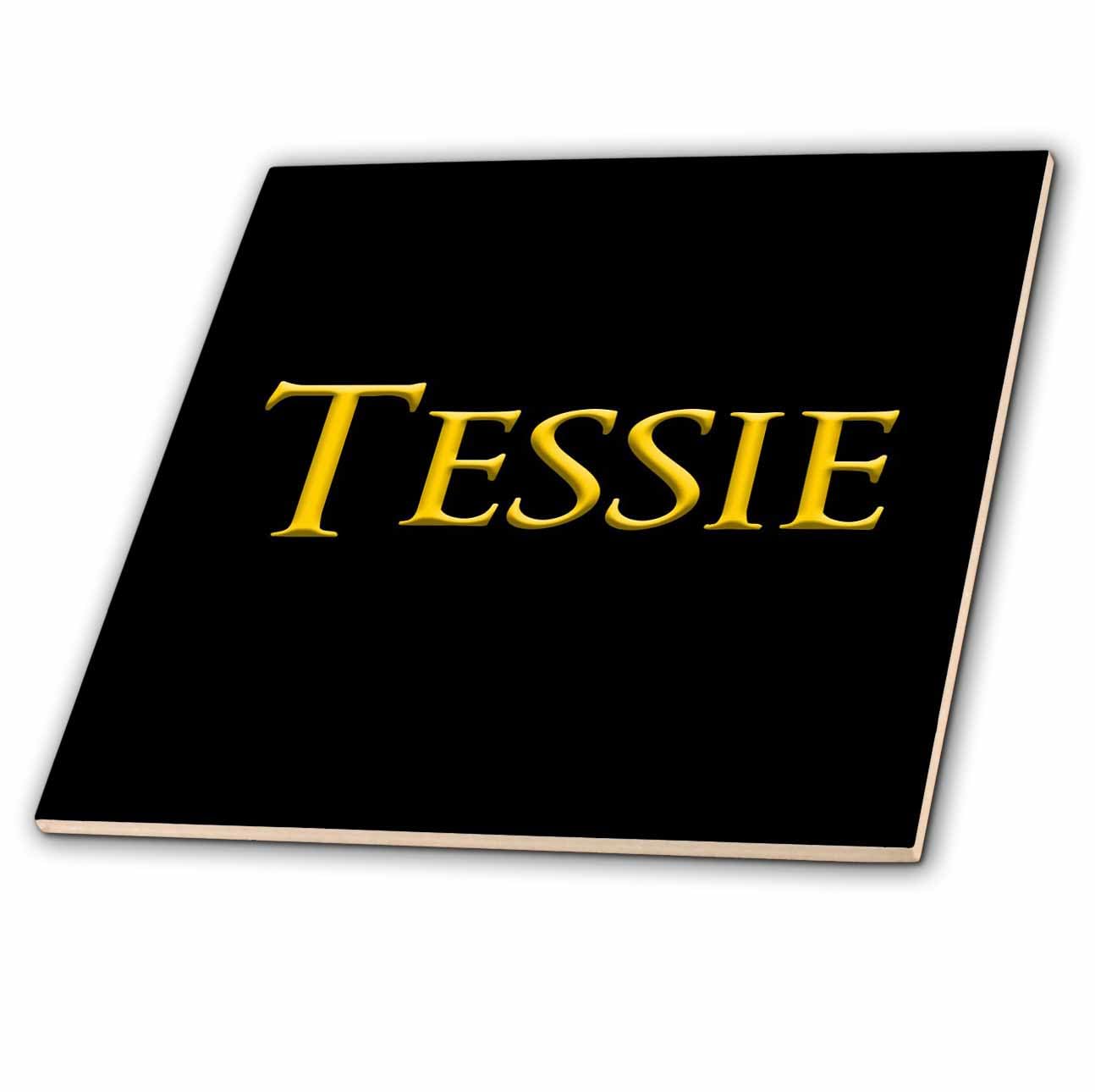 8 Inch Glass Tile - Tessie Popular Baby Girl Name in The USA. Yellow on Black Gift Charm Alexis Design - Popular Female Names in USA