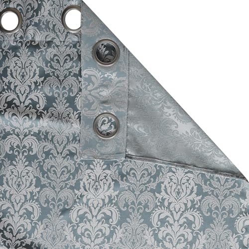 Image of STITCHNEST Damask Jacquard Door Curtain - Light Blue, 7 Feet, Grommet Top - Pack of 1 Elegant Curtain for Living Room & Bedroom