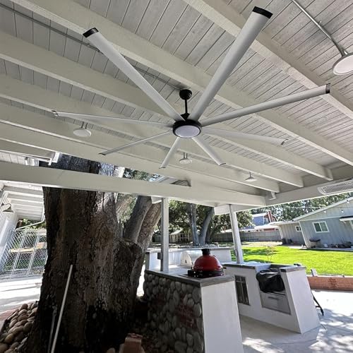 Image of WINGBO 96 Inch Industrial Ceiling Fan with Light and Remote, 8 Aluminum Blades Large Ceiling Fan, 3CCT, 6-Speed Reversible Noiseless DC Motor for Kitchen Bedroom Living Room, Black and Nickel