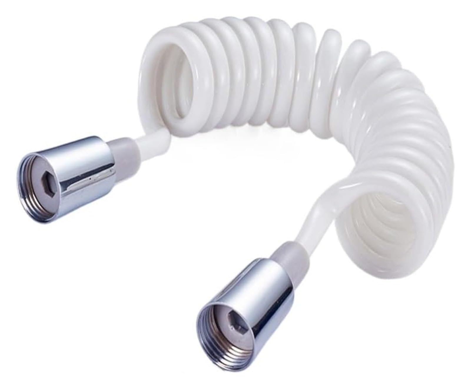 Gkirqvpe Bianco Shower Hose, Shower Hose Flexible Telescopic Spring Pvc With Copper Cap 150Cm White For Bidet