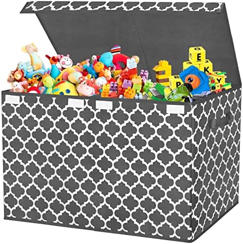 homyfort Toy Chest Box for Boys, Girls, Kids, Large Collapsible Storage Bins Container with Flip-Top Lid & Divider for Nursery, Playroom, Closet, Stuffed Animal, Sturdy Home Organization, Grey