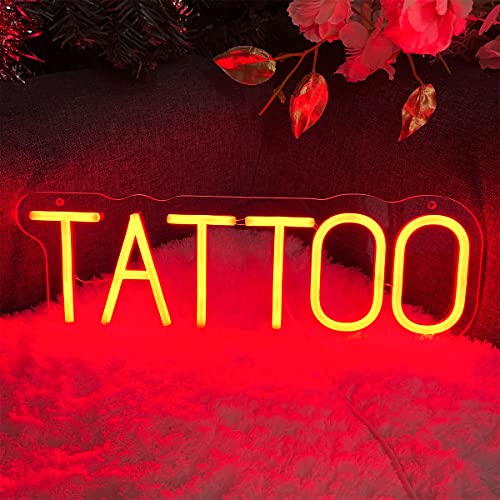 Image of TATTOO Neon Sign For Spa Beauty Room Nail Brows Lashed Salon Studio LED Wall Art Decor For Business Stores Logo Barber Shops Led Word Indoor Custom Neon Lights 5V USB Powered Red 40x13.5cm