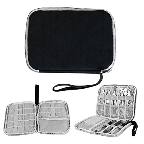 Câble Organiseur Sac de Voyage, Gogolo Portable Petite Electronics Accessoires PU Coque Organiseur Sac à Main Peut également être pour Rigide/lecteurs Flash, Power Bank, câbles, Chargeur USB, Noir