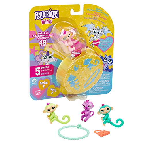WowWee Fingerlings Minis - Series 2 - 5 Piece Blister - 3 Figures Plus Bonus Bracelet & Charm, Multicolor