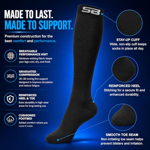 Image of SB SOX Compression Socks for Men & Women (20-30mmHg) - Best Compression Socks for Flying, Medical, Sports, Wide Calf Fit, and Daily Wear