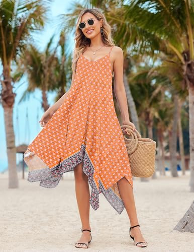 Image of Chigant Women's 2026 Summer Dress Casual Boho Sundress Spaghetti Strap Swimwear Cover Up Beach Flowy Midi Vacation Dresses