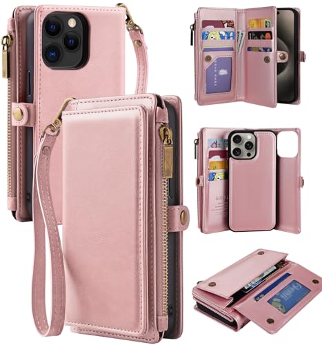 Housse en cuir PU rose de qualité supérieure pour iPhone 16 Pro Max avec coque magnétique