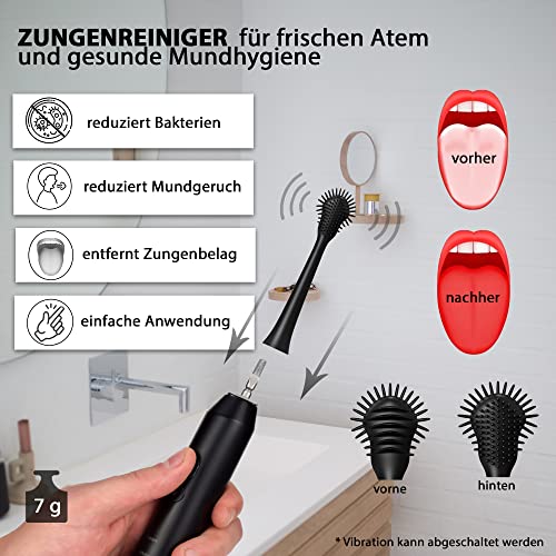 Tristan Auron Schallzahnbürste - 55.000 Schwingungen - 5 Modi - 60 Tage Akku + inkl. Etui mit UV Desinfektion und 6 Ersatzbürste und 2 Zungenreiniger - Business Class blau – Bild 6