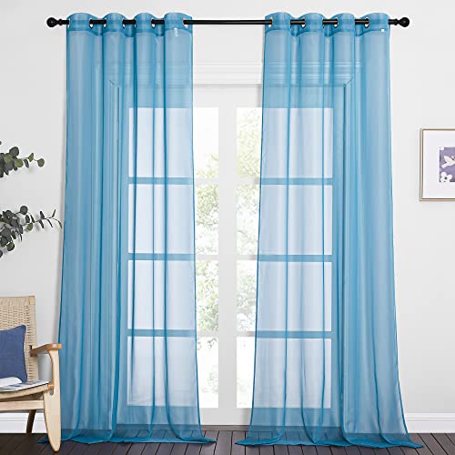 Image of NICETOWN Living Room Sheer Curtains 96 inch Length, Grommet Airy Voile Sheer Curtains and Drapes Casual Light Filtering Window Treatments for Bedroom, Turquoise, 2 Panels=108 inch Wide