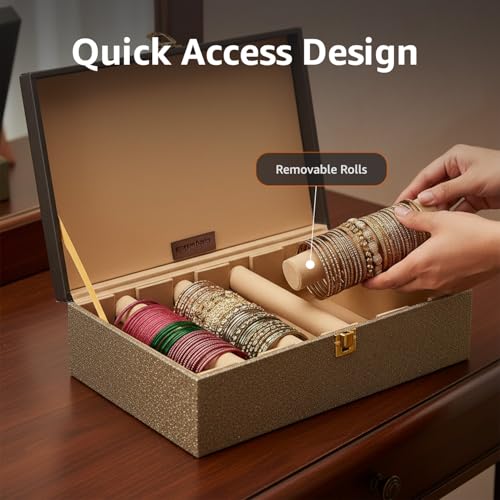 Image of Amazon Basics Bangle Organizer For Women | Bangle Holder | 35LX24BX10H cm|Brown & Golden