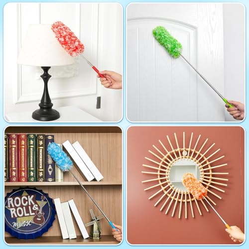 Image of Tanlade 12 Pcs Microfiber Feather Duster for Cleaning, Extendable 13-31 Inch Ceiling Fan Duster with Bendable Head, Washable Tools for Ceiling Fans, Furniture, Car, Cobwebs (Bright Color)