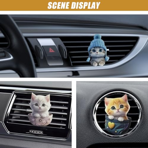 Image of 3PCS Cute Cat Car Air Vent Clips, 2D Flat Acrylic Cartoon Kitty Car Air Conditioner Outlet Clip, Auto Interior Decoration Accessories for Most Vehicles (Blue /White /Yellow)