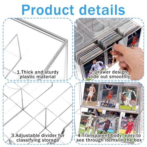 HFYZZ 2 Pack Trading Card Storage Box - 3200+ Clear Plastic Cards Storage Organizer with Dividers Stackable MTG Cards Display Case for MTG,TCG, PTCG, Sports Cards - image 3