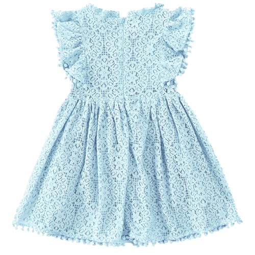 Image of BGFKS Baby Girl Tutu Dress Elegant Lace Pom Pom Flutter Sleeve with Flower Headband Set