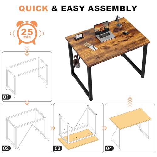 Devoko Computer Desk 80 x 50 x 75 cm, Home Office desk, Study Writing Desk Small Desks for Small Spaces, Laptop Table for Home Workstations, Industrial Design Black Desk Metal Frame, Rustic Brown 6 Devoko Computer Desk 80 x 50 x 75 cm, Home Office desk, Study Writing Desk Small Desks for Small Spaces, Laptop Table for Home Workstations, Industrial Design Black Desk Metal Frame, Rustic Brown - Image 6