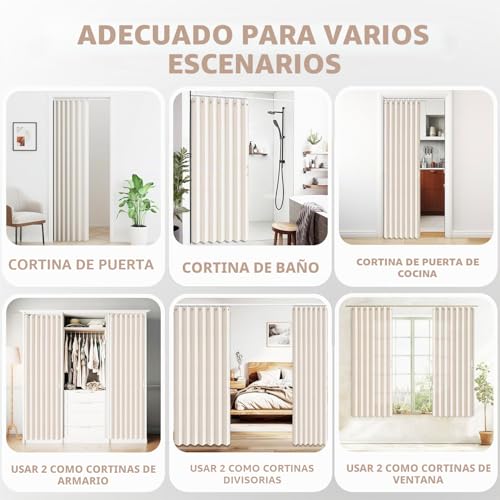Miniatura 8 de Vatge - Cortina Plisada Para Armario Abierto O Plegable, Cortinas De Puerta Estilo Acordeón, 1 Panel Con Alzapaños, 99 Cm De Ancho X 198 Cm De Largo, Color Beige