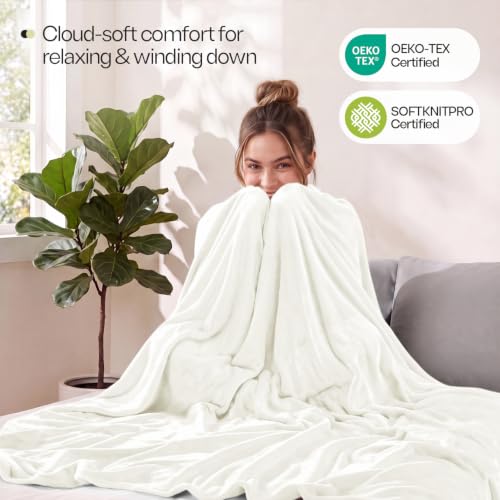 Image of Utopia Bedding Ivory Fleece Blanket Throw Size Lightweight Fuzzy Soft Anti-Static Microfiber Bed Blanket (60x50 Inch)