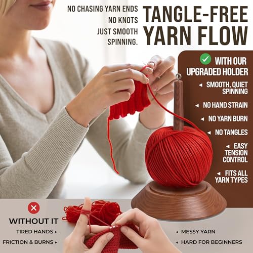 Image of BARVA 2 in 1 Upgraded Table Chunky Yarn Holder 22 Lb & Mini Wristlet Spinner | Bracelet Spindle On the Go for Travel & Car | Wood Crochet Accessories | Compact Fiber Tools | Top Crafts Gifts for Women