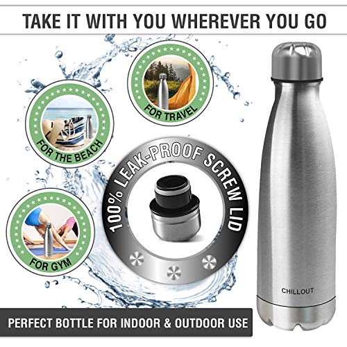Image of CHILLOUT LIFE 17oz Insulated Stainless Steel Water Bottle, Leak Proof