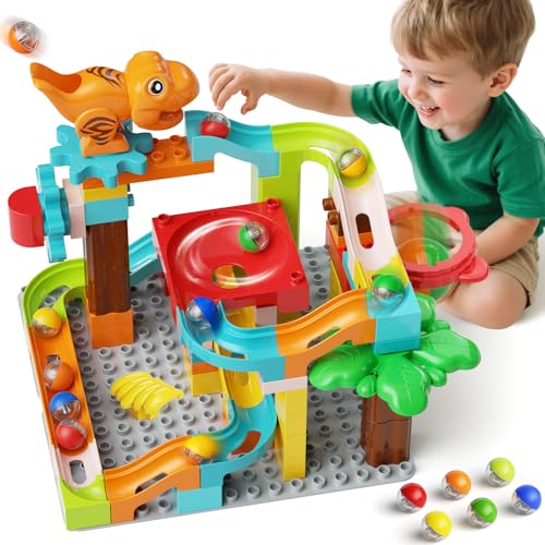 burgkidz Pista di Biglie, 3 en 1 Marble Runs Grandi Blocchi da Costruzione Giocattolo da Costruire 90 Pezzi, Gioco...