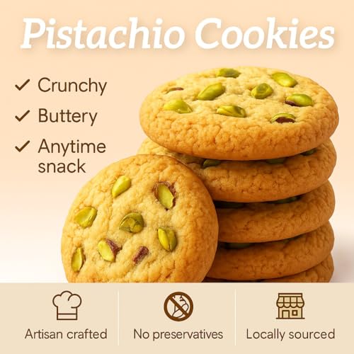 Image of MOM'S BAKERY Crunchy Pista Cookies-200gm Soft, Chewy & Freshly Baked Snack Treats- Ideal for Gifting | Eggless, No Palm Oil, No Preservatives | T45 Flour, Butter, Sugar, Vanilla Essence | Healthy & High Fiber for Anytime Cravings for Tea Time
