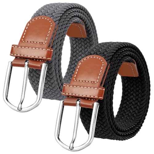 flintronic 2PCS Cinturón Trenzado Elástico, Vintage Cinturón Trenzado Elástico, Cinturón Tejido Cinturón Golf para Hombres y Mujeres, Ancho 3.3 cm/Largo 107cm   Negro+Marrón