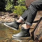 Rain Boots for Men Mid Calf Waterproof Rubber Boots Advanced Non-Slip Deck Boots Mens Rubber Outdoor Work Boots Mens Rain Boots Comfort Lightweight Rainboots for Fising Climbing Sailding