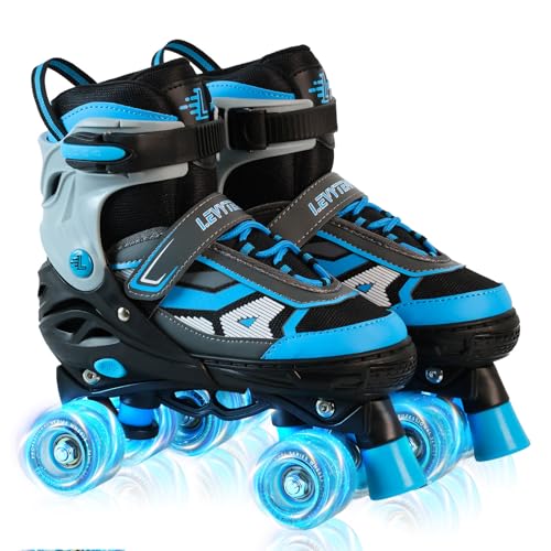 LEVYTEMP Roller Skates for Boys Girls Kids 4 Size Adjustable Quad Skates with All Light Up Wheels for Beginners Indoor Outdoor Sports