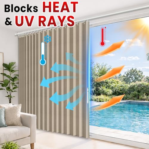 Image of AJAZZ Blackout Accordion Door Curtain 1 Panel 98 inchx78 inch Brown - Magnetic Folding Room Divider, No-Drill Sliding Patio Closet