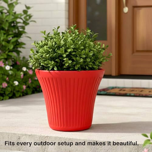 Image of GARDENS NEED 12 Inches Tancy Round Flower Pot | Set of 4 | Red | Plastic Planter Pots for Indoor & Outdoor Home, Office & Balcony Decoration