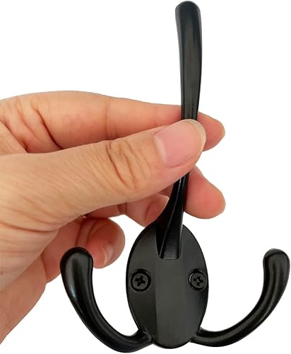 Miniatura 5 de Mokife Paquete de 5 ganchos negros montados en la pared rústicos para chaquetas, gancho de triple puerta de metal para entrada, cocina, dormitorio,