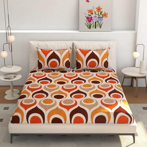 Image of Castiqa Elastic Fitted Supersoft Premium Polycotton 200TC Super King Size 108x108Inch Jointless Bedsheet with 2 Pillow Covers (Fishes, Super King 108x108inch (12 inch Mattress))