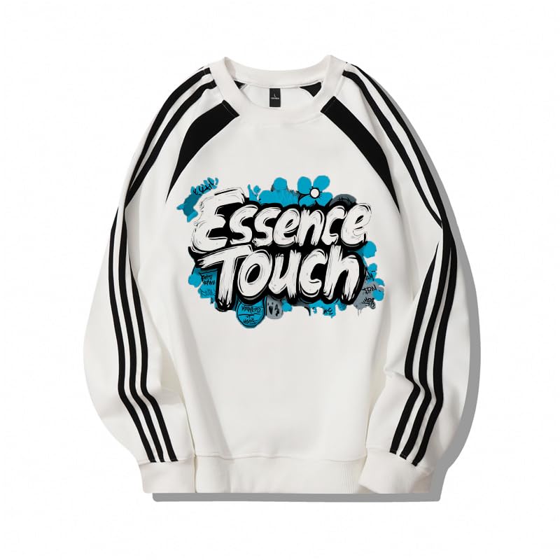 EssenceTouch Men's Hoodie Graphic Crew Neck Sweatshirt, 100% Cotton, Black/White, S - 3XL
