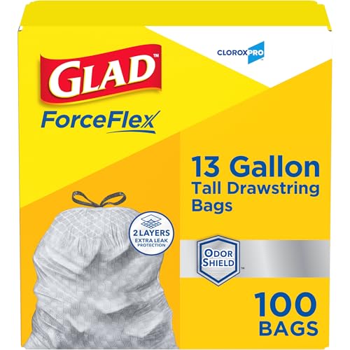 CloroxPro Glad ForceFlex Tall Drawstring Trash Bags, 13 Gallon, 100 Ct (Package May Vary) - image 1