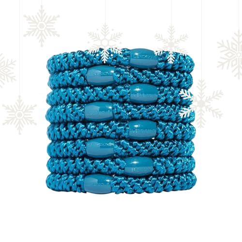 Image of L. Erickson Teal Blue Hair Ties for Thick Hair, Grab & Go Ponytail Holders, 8 Pack, Peacock, Thick No-Crease Bands with Strong Hold, Damage-Free Design, Bold Vibrant Style