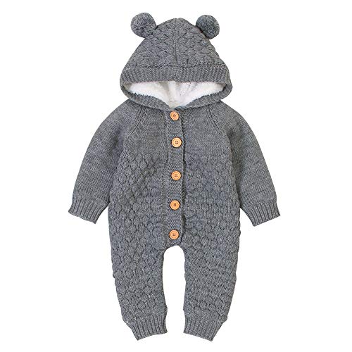 VICROAD Baby Strampler Gestrickter Overall Babykleidung Kapuze mit Süßen...
