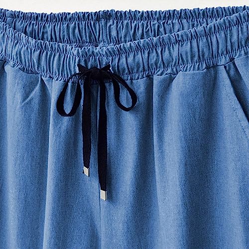 FZYLQY Women Elastic Waist Wide Leg Capris Pants 2024 Summer Cropped Denim Pants Loose Fit Jeans Palazzo Culottes with Pocket3