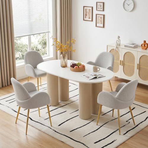 Image of Eifizek Home Office Chair Set of 4, Modern Corduroy Upholstered Vanity Desk Chair with Gold Legs for Girls /Women, Ergonomic Padded Backrest for Living Room, Grey
