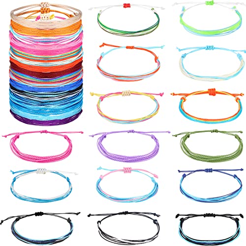 Image of Hicarer 30 Pieces Adjustable Woven Anklets Bracelets Bohemian Braided Rope Bracelets Waterproof Wax Coated Anklets for Women