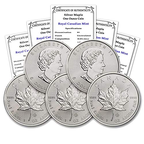 1988 - Present (Random Year) Lot of (5) 1 oz Silver Maple Leaf Brilliant Uncirculated with Certificates of Authenticity $5 Seller BU