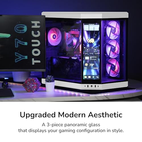 Image of HYTE Y70 Touch Infinite Modern Aesthetic Gaming PC Case - Integrated 2.5K LCD Touchscreen Screen Display - Dual Chamber ATX Desktop Chassis - 10 Fan Capacity - Luxury PCIe 4.0 Riser Cable- Black /White