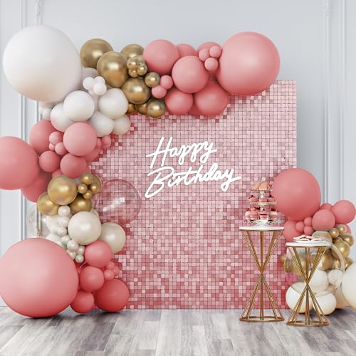 Image of Shimmer Wall Backdrop Matte Pink Square Sequin Wall Panel Backdrop Decor for Wedding, Anniversary, Birthday, Party, 24 Panels