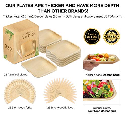 Flybold Palm Leaf Plates Biodegradable Plates Wood Plates Eco Friendly Disposable Plates With 25 Wooden Forks Knives For Dinner Outdoor Wedding Picnic Party 10 Inch Square Pack Of 25 thumb #1