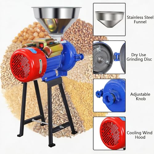 Image of 3000W Electric Grain Mill Grinder Dry Feed Flour Mill | Commercial Corn & SpiceGrinder with Adjustable Thickness, Heavy Duty, Wheat, Rice, Herbs, and Pepper- 110V, Dry Use