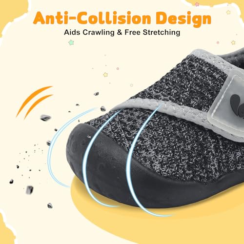 Image of FEETCITY Baby First Walking Shoes Wide Baby Shoes Infant Sneakers Newborn Crib Shoe Barefoot Lightweight Slip On Shoe