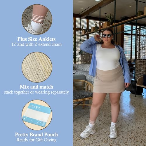 Image of AOZEL Gold /Silver Plated Anklet Bracelets for Women Waterproof Plus Size Cuban Link Chain Ankle Bracelet for Large Ankle 9-12inch
