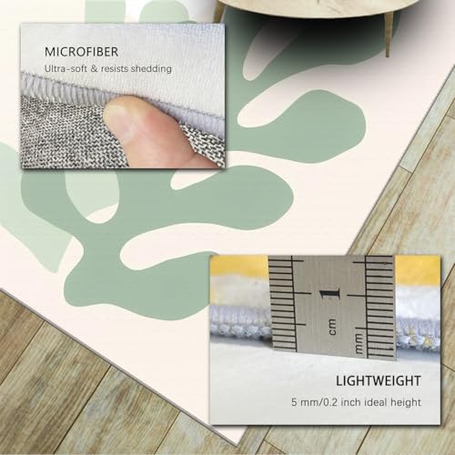 Tapis antidérapant lavable 90x150cm avec imprimé feuille vert
