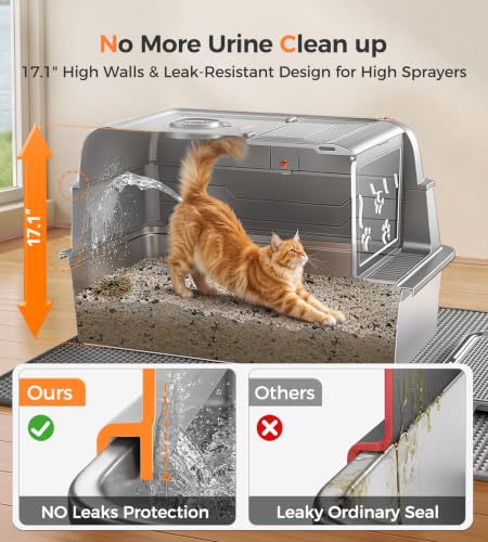 Arenero para gato XL de acero inoxidable con filtro de carbón miniatura 4
